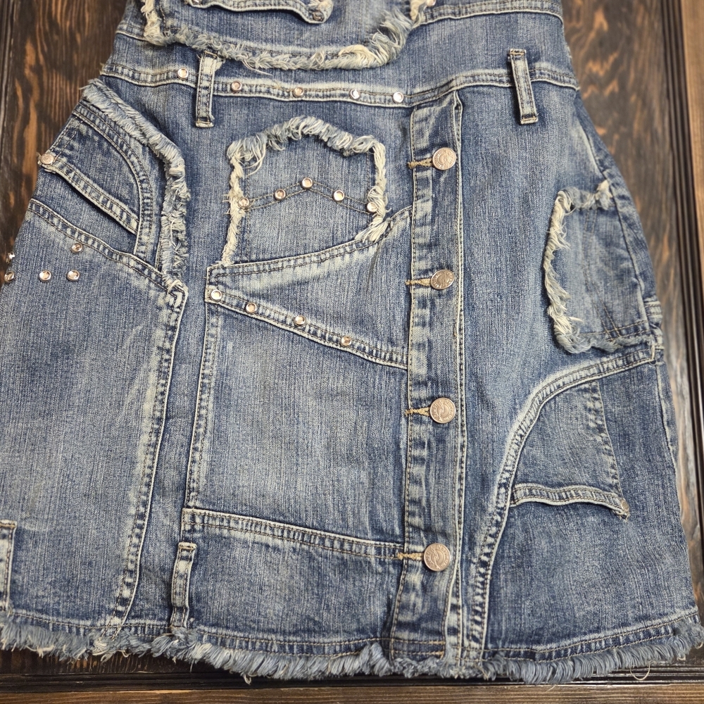 *RARE* Platinum Plush Edgy Blue Denim Patchwork Dress Sz M - Picture 4 of 16